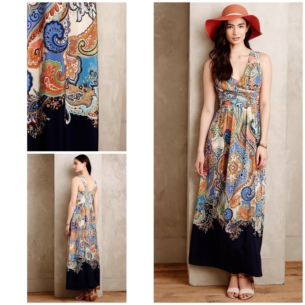 NWT Anthropologie Maeve Vizcaya Paisley Boho V Neckline Maxi Dress 4